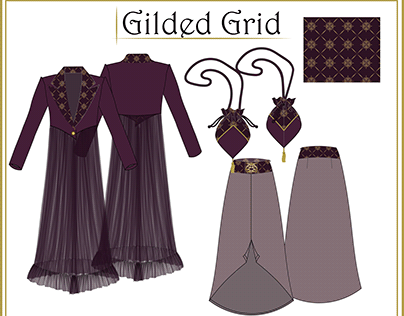 Gilded Grid - Textile Design/Fashion Flats Artboard