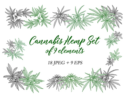 Cannabis Hemp Plants Clip Art. Weed printable art