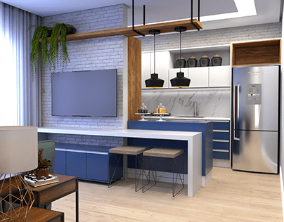 Cozinha e sala apartamento