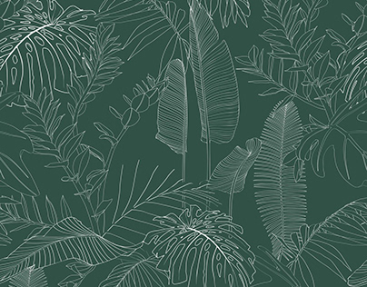 Elegant seamless pattern with line tropical plants.