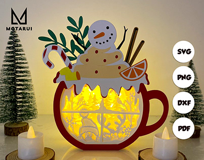 Christmas Reindeer Paper Cut Hot Cocoa Snowman Box