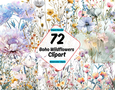 Boho Wildflowers Clipart Sublimation