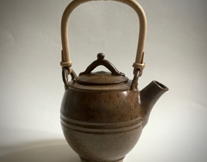Wheel-thrown Stoneware Teapot with Bamboo Handle
