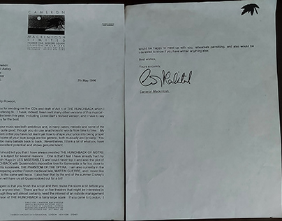 Letter from Cameron Mackintosh