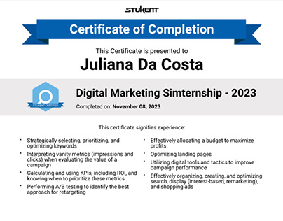 Advertising - Educational Simulation Certificate