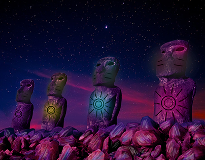 Photo edit of Moai statues, Easter island