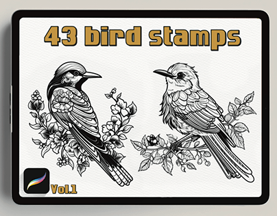 Feathered Friends: 43 Bird Stamps for Procreate