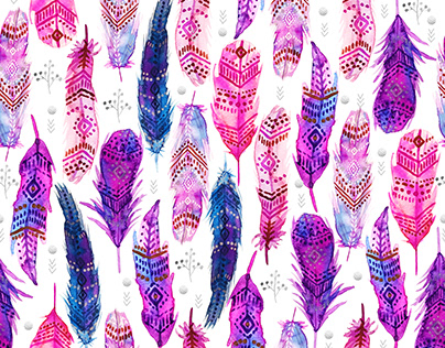 Watercolor Pink Blue Feathers - Large