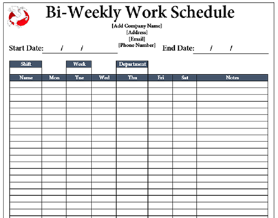 Bi-Weekly Work Schedule Template