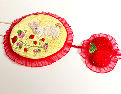 Embroidered Bunny and Strawberry Bush