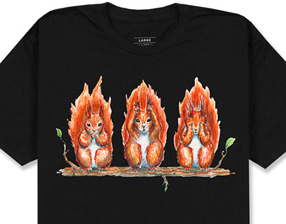 Tree wise squirrels. Watercolor t-shirt print.
