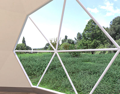 Interior 360-degree view of a 6m glamping dome