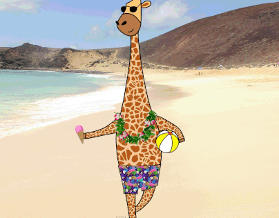 GIF animado - jirafa en la playa