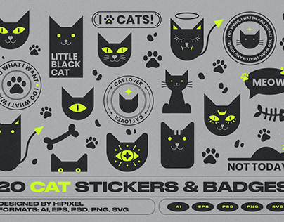 20 Cat Stickers & Badges