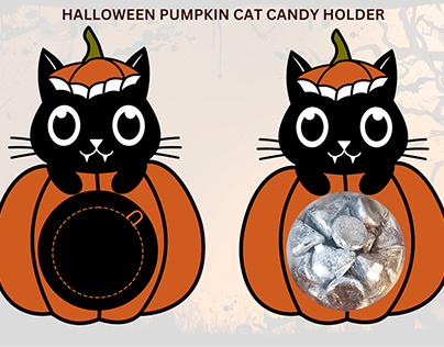 Halloween pumpkin cat candy holder