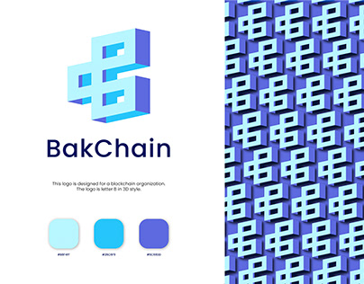 B letter Bakcahin 3d logo for blockchain
