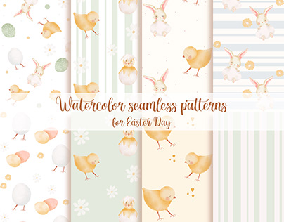 Cute watercolor Easter day seamless pattern.