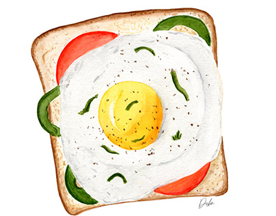 Watercolor Egg Toast Illustration