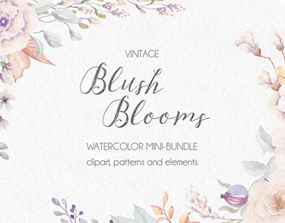 Vintage blush blooms watercolor mini bundle