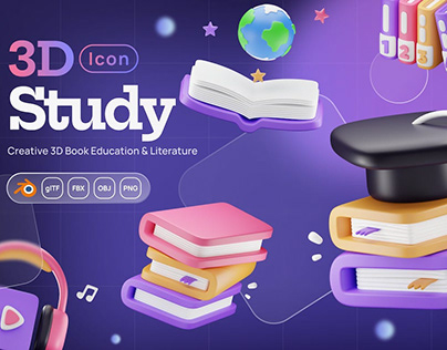 3D School Subject Books Study Student Library Icon