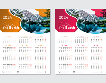 Wall calendar in a minimalist style for 2024 year