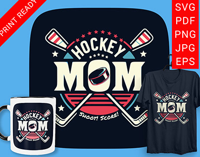 Hockey Mom SVG Game day Stick and puck illustration