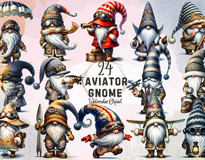 Aviator Gnome Watercolor Clipart
