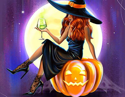 Fashion illustration of witch for Halloween