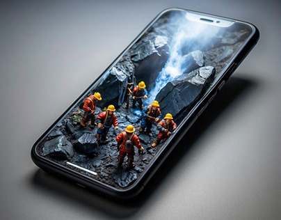 Miner dwarves on the display of a smartphone