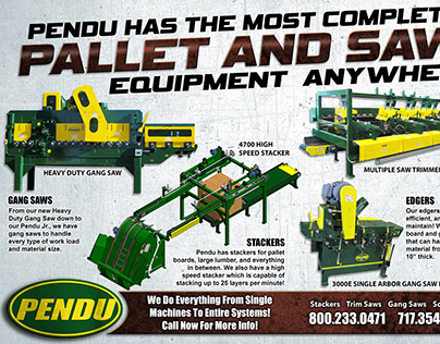 Trade publication two-page spread ad for Pendu Manufact