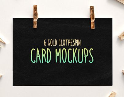 6 Gold Clothespin-Style Card Mockups