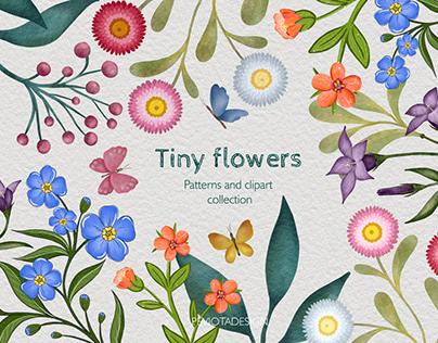 Pattern and clipart collection "Tiny flowers"