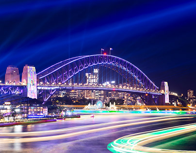 Sydney, Australia, Harbour Bridge, nighttime.