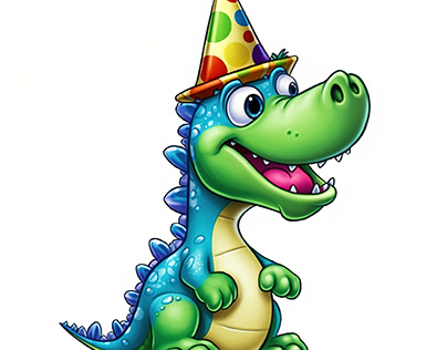 Cute Dinosaur Wearing a Party Hat