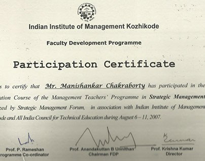 Certificates of Dr Manishankar Chakraborty Set-1