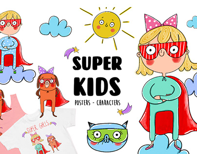 Super Kids Children Illustration Set