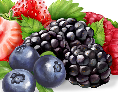 Fruits for yogurt labels, digital painting illustration