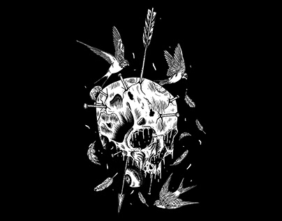free death metal illustration of skulls and birds