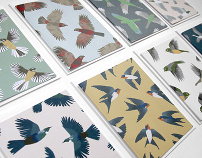 New Zealand Bird Illustrated Patterns Greeting Cards