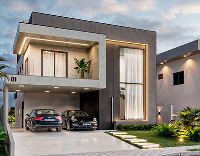 Modern house exterior 3d Render