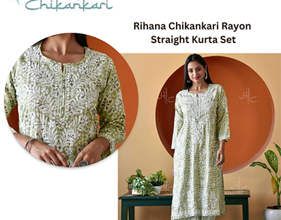 Rihana Chikankari Rayon Straight Kurta Set
