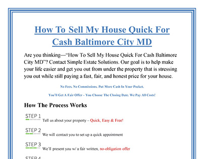 How To Sell My House Quick For Cash Baltimore City MD