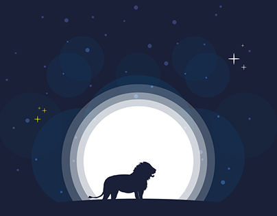 🦁 Lion and Moon Illustration
