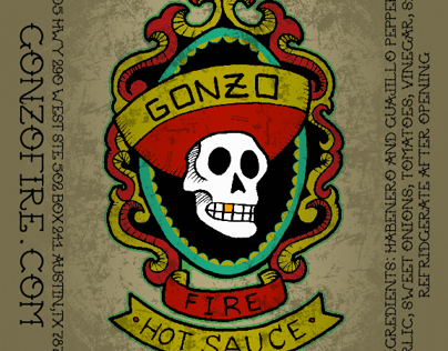 Gonzo Fire Hot Sauce - Bottle Label