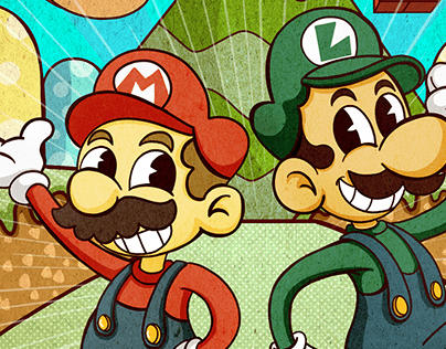 Mario e Luigi in rubber hose style