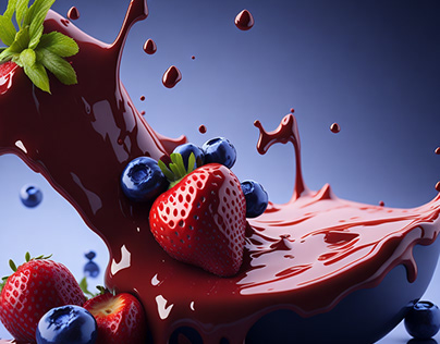 Milk Splash With Chocolate, Strawberry, and Blueberry