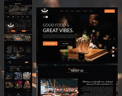 Restaurant website UI design kit (Dark Theme)