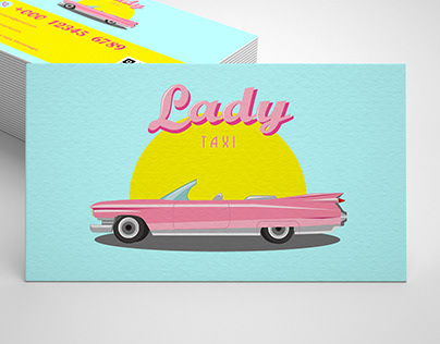 Female taxi business card. Drawing Cadillac Eldorado