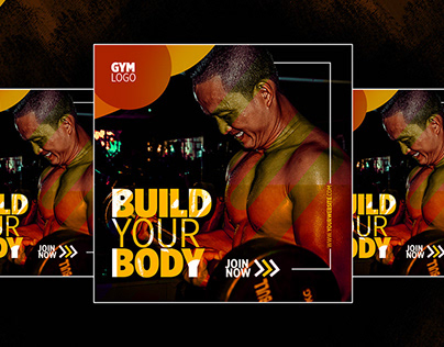 Gym body fitness social media banner.