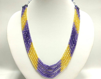 Yellow and Blue Shaded Cubic Zirconia Beads Necklace